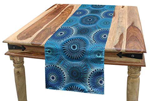 ABAKUHAUS Blauer Mandala Tischläufer, Vintage Blue Asian, Esszimmer Küche Rechteckiger Dekorativer Tischläufer, 40 x 180 cm, Blau Grau