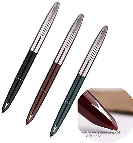 Lanxivi 3 PCS Genuine Hero 329 Fountain Pen Fine Nib，Gold Arrow Pattern, Stainless Steel Cap