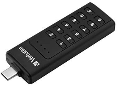 Verbatim Keypad Secure USB-Stick, USB Type-C, 128GB, Speicherstick mit Passcodeschutz & Verschlüsselung, inkl. USB-C Verlängerungskabel, USB Typ-C für Laptop Notebook & Co, schwarz