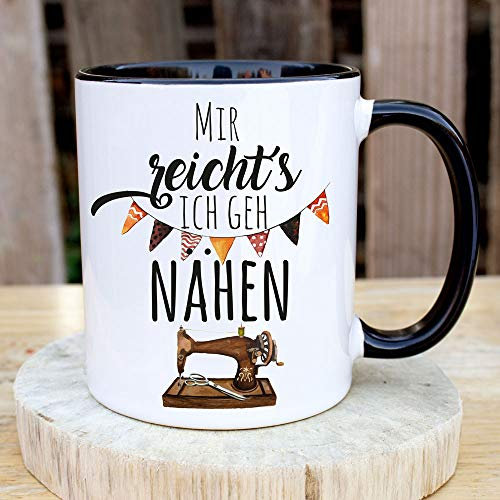 Tasse Becher mit Spruch Mir reichts ich geh nähen & Nähmaschne Motiv Kaffeebecher Geschenk Spruchbecher ts1068 - ausgewählte Farbe: *schwarz-weiß*