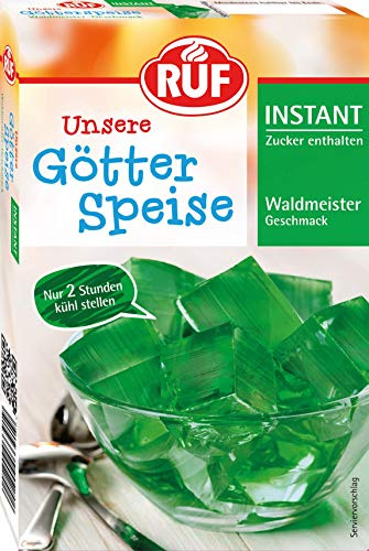 RUF Instant Götterspeise vegan Waldmeister-Geschmack, Wackelpudding ohne Gelatine, Götterspeisenpulver, schnelle Zubereitung, nur Wasser hinzufügen, 1 x 100g