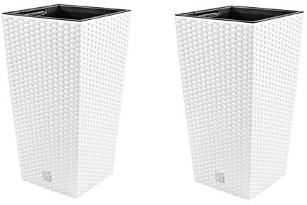 PAFEN 2in1 Gartenset Set Pflanzkübel Rattan-Optik Blumentopf inkl. Einsatz 21L Pflanzenbehälter Kunststoff 4 Farben (Weiß)