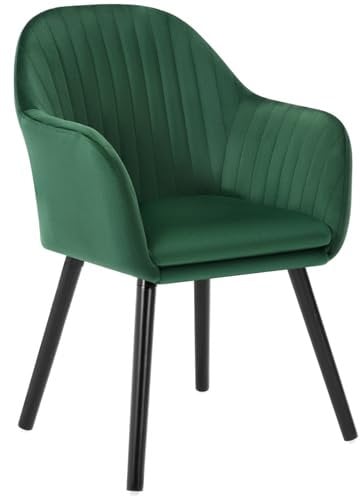 WOLTU Esszimmerstühle 1er Set, für Schlafzimmer Küche Wohnzimmer, Küchenstühle gepolstert mit Armlehne, Massivholzbeinen, Sitzfläche aus Samt, Dunkelgrün