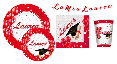 Zeus Party Kit Coordinato per Feste Laurea (Piatti Grandi Piatti Piccoli, Bicchieri, tovaglioli ed Un Festone già Composto) (per 40 Persone)