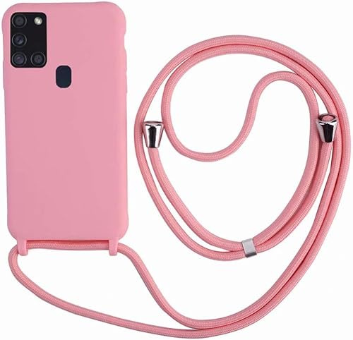 Ququcheng Kompatibel mit Samsung Galaxy A21S Hülle,Handykette Hülle Silikon Seil Necklace Handyhülle mit Kordel Tasche TPU Bumper Schutzhülle für Samsung Galaxy A21S-Pink