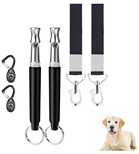 Voarge 2 Sets Hundepfeife Professionelle Ultraschall Pfeife Hochfrequenz, Pfeife Hochfrequenz Verstellbar mit Schlüsselband Hund Training Kit HundPfeife zum Aufhören des Bellen