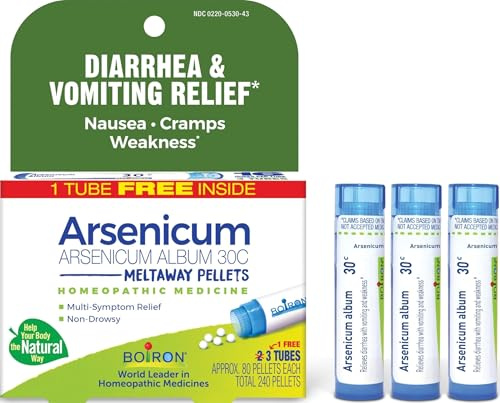 Boiron Arsenicum Album 30C Homeopathic Medicine for Relief from Diarrhea, Nausea, Vomiting, Cramps, and Traveler's Diarrhea - 3 Count (240 Pellets)