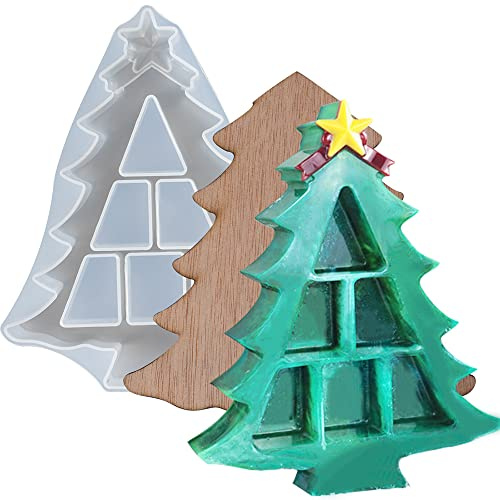 Christmas Tree Trinket Box Epoxy Resin Silicone Mould Tray for Candy, Cake Decoration, Cupcake Topper, Polymer Clay, Resin Epoxy, Soap, Crafting Projects, Jewelry Storage Case 6-gride