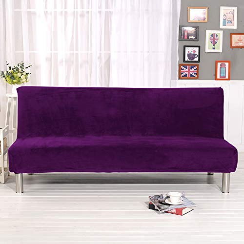Mingfuxin Armless Schlafsofa-Bezüge,Samt Plüsch Stretch Futon Schonbezug, Anti-Rutsch-Couchabdeckungen Möbelschutz für klappbares Schlafsofa mit 2-3 Sitzplätzen ohne Armlehnen