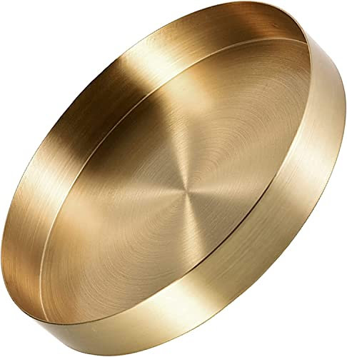 CXtech Decorativa Bandeja de Almcenamiento, Bandeja Redonda Dorada, Bandeja de Metal Acero inoxidable, Organizador Bandeja para Joyas Fruta Maquillaje 22CM