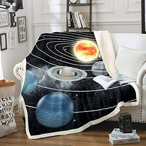 Homemissing Sonnensystem Flanell Fleecedecke Universum Planeten Wohndecke für Kinder Jungen Mädchen Erwachsene Galaxis Weltraum Fleecedecke 130x150cm Astronomie Kuscheldecke für Schlafsofa Couch