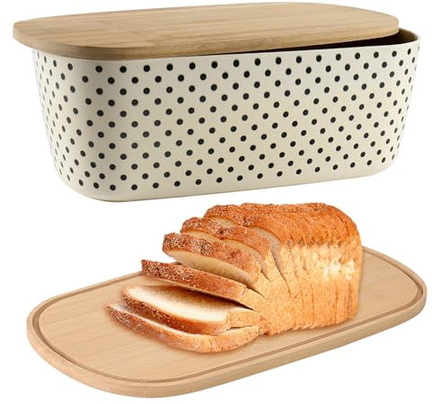 Nomotruc Bread Box with Cutting Board Lid Made with Bamboo Fiber, Bread Box For Kitchen Countertop Bread Container Holder Keeper Keep Fresh I14.4x8.3x5.6 in……