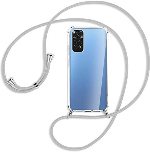 mtb more energy® Handykette kompatibel mit Xiaomi Redmi Note 11, Note 11S (6.43'') - Silber-Grau - Smartphone Hülle zum Umhängen - Anti Shock Full TPU Case