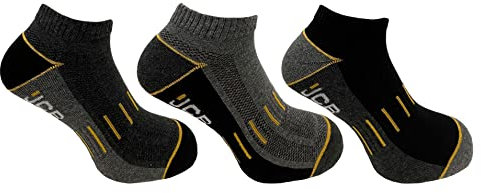 JCB - Baumwoll-Sneakersocken Herren - 3er Pack - Schwarz/Grau - UK 6-8,5 EUR 39-43 EUR 44-47, schwarz / grau, 9-12
