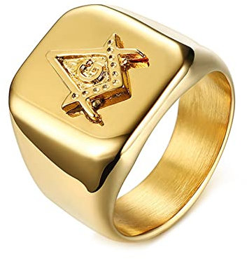 AMDXD Verlobung Ring Mann 17.5MM, Ring Schmuck Edelstahl Freimaurer für Männer, Gold, Gr.67 (21.3)