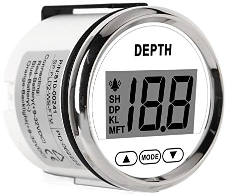 CUEI 12V Anti Fog Waterproof Depth Sounder, 2.0 inches LCD, Up to 100m, With Transducer & 10m Cable, White Backlight, For Yachts, Fishing Boats, Pontoon Boat