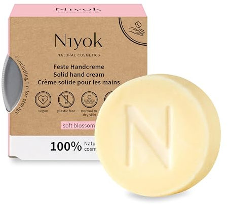 Niyok® Feste Handcreme Soft Blossom (50g) • Handlotion mit Vitamin E • Schnell einziehend & feuchtigkeitsspendend • Natürliche Handcreme • Für trockene Hände • Plastikfrei & Vegan