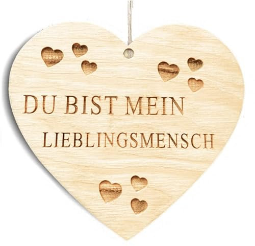 Familie Herz Du Bist Mein Lieblingsmensch Schild - Dekoschild Herzschild Holzherz Holzschild 10 x 10cm - Geschenk für die Familie Spruch