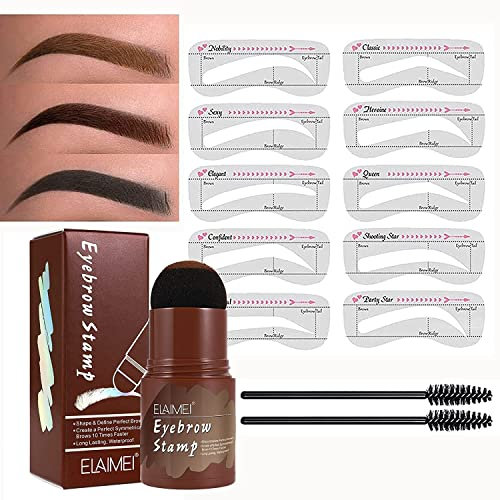 Augenbrauenstempel wasserdicht, Wiederverwendbares Makeup Brow Stamp Brauenpuder Schablonen Augenbrauen Stift Pinsel Kit,1 Step Brow Stamp Shaping Kit 10 Augenbrauen Schablonen Stempel