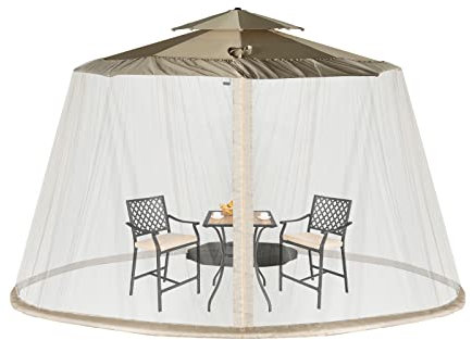 COSTWAY Zanzariera per Ombrellone da Esterno, Zanzariera Regolabile da Patio con 2 Porte a Doppia Cerniera, Rete per Copertura Ombrellone, 12,5 x 2,3 m (Beige)