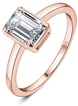 JewelryPalace Klassisch Smaragdschliff 1ct Zirkonia Solitär Promise Ring Damen, Schmuck Set, Verlobungsring Damenring Silber 925 mit Stein Frauen, Simulierte Diamant Jubiläum Eheringe Rosegold 54