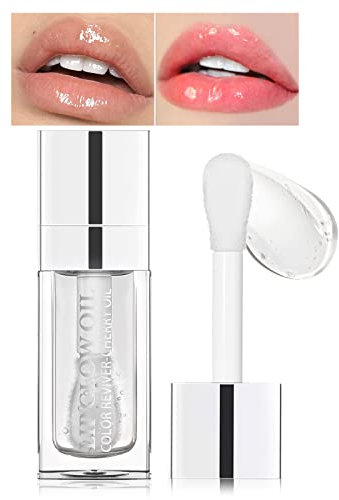 Prreal Tinted Lip Oil Plumping Lip Gloss, Hydrating Lip Glow Oil Lip Care Moisturizing Clear Toot Lip Oil for Dry Lips, Water Glossy Glass Lip Oil Gloss Non-Sticky Shine Lip Tint (Transparent)