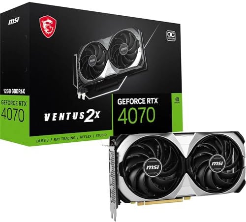 MSI GeForce RTX 4070 Ventus 2X 12G OC Grafikkarte - NVIDIA RTX 4070 GPU, 12GB GDDR6X (21Gbits / 192 bit), PCIe 4.0-2X TORX Fan 4.0 - HDMI 2.1a, DisplayPort 1.4a