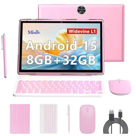 RUIQIAI Android 15 | Tabalet con tastiera | Tablet 10 pollici | Tablet 2 in 1 | 8GB+32GB+2TB Expand | Computer touch screen IPS 1280 * 800 | 5G WiFi 6, L1 | Tablet a lunga durata della batteria (rosa)