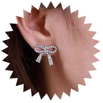 Cimenexe Böhmischen Cz Kronleuchter Tropfen Ohrringe Cz Tennis Kette Baumeln Ohrringe Kristall Bogen Ohrringe Silber Bowknot Ohrstecker Strass Bogen Ohr Jacke Ohrringe Schmuck Für Frauen Und Mädchen