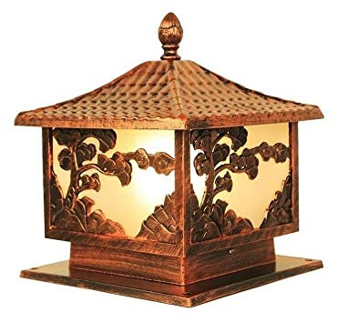 MODEBHD Säulenleuchte, quadratisch, traditionell, chinesisch, für den Außenbereich, IP55, wasserdicht, Retro, Terrasse, Eingangstür, Lichtsäule, Villa, Garten, Pfosten, Lampe, Glaslaterne