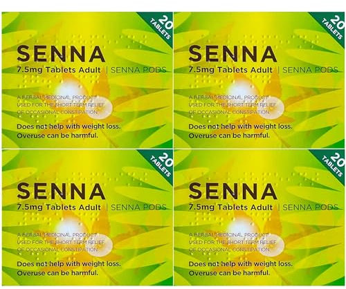 Pack of 4 Senna Herbal Laxative Tablets 20's Natural and Gentle Constipation Relief for Adults (80 Tablets)