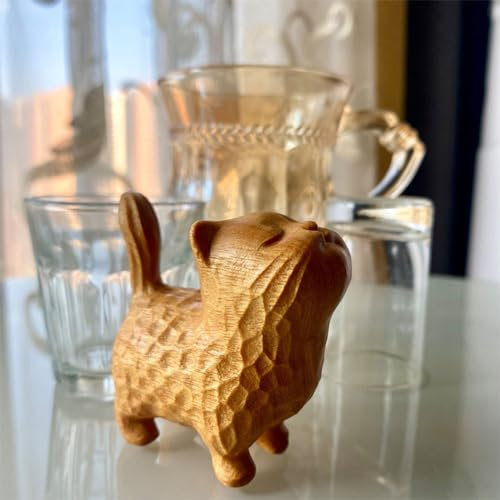 LUCKKY Tiny Cute Wooden Cat, Kleine Süße Hölz Katze, Niedliche Katze Figur Katze Ornament, Katze Holzfigur Tier Süßes Handgefertigte Wohnkultur (B)