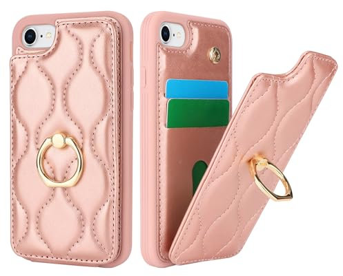 SailorTech iPhone 7/8/SE2/SE3 Hülle mit Kartenhalter für Frauen, iPhone 7/8 Handyhülle Ring-Ständer [Kartenfach] [Standfunktion] Niedliche und modische Tasche für iPhone SE 2020/SE 2022-Roségold