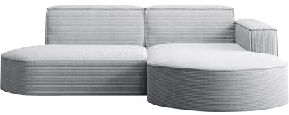 Kaiser Möbel, Ecksofa, Sofa Modena Studio Parma, Modern Design Couch, Polsterecke, Freistehend Sofa Wohnzimmer -Stoff Dicker Cord Poso Hellgrau Rechts
