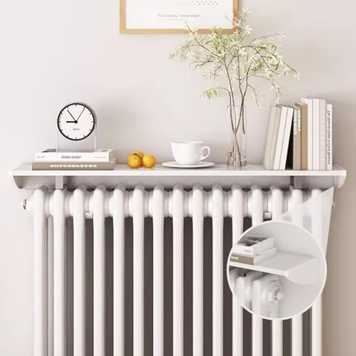 UVCMDUI Heizung Ablage Weiß, Heizkörper Abdeckung Ohne Bohren aus Aluminiumlegierung, Heizungsregal Länge 25–170 cm Rauchfreie, Staubdichte mit 4,5 cm Halterung,50cm