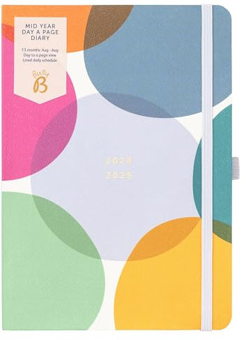 Busy B - Mid-Year Tageskalender ab August 2024 bis August 2025 - Tupfen - Tagesansicht A5 Planer mit Stifthalter, Gummiverschluss und Jahresplaner
