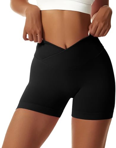 flintronic Damen Gym Shorts, Stretch Fitness Hosen, V Cross Stretch Push Up Yoga Shorts, Kurz High Waist Nahtlos Workout Sportshorts, Butt Lift Sportshorts