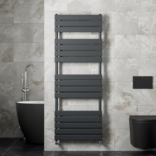 Radiant Living Flat Panel Heated Towel Rail Radiator 1600 x 600mm Bathrooms Ladder Wall Mounted Anthracite Grey