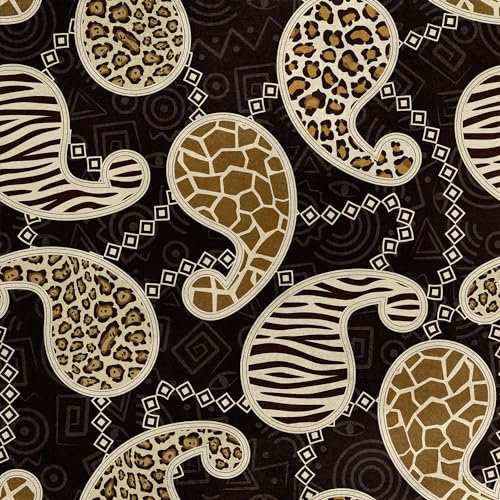 HEKO PANELS Samt Stoff Meterware Dekostoff Bedruckt Möbelstoff Polsterstoff Samtstoff Velvet Polyester Stoffe Zum Nähen Wasserabweisend Royal Paisley Tierfell 140 x 200 cm RDX748