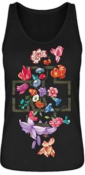 Rammstein Frauen Trägertop Blumen schwarz, Offizielles Band Merchandise Fan Shirt mit Brustdruck- L