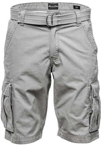 Amaci&Sons Herren Cargoshorts Männer Kurze Bermuda Hose inkl.Gürtel Regular Fit Gurt7027 Hellgrau W33