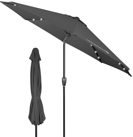HOMEDEMO sonnenschirm balkon 300 cm Anthrazit mit Kurbel LED-Lichtern, Balkonschirm, Gartenschirm, Strandschirm, Marktschirm, Terrassenschirm, Tischschirm, Schutz 50+ Knickbar Neigbar, patio umbrella