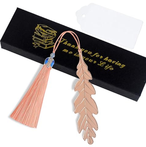 Metall Lesezeichen Quasten Anhänger Set Geschenk für Bücher-Roségold | Blatt Lesezeichen Charm mit Quaste für DIY Basteln,Geburtstag,Weihnachten,Dankeschön Geschenk für Frau,Lehrerin und Freunde