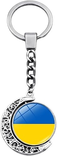 xutao Ukraine Flagge Schlüsselanhänger Doppelseitiger Schlüsselanhänger Drehender Mond Anhänger Patriot Souvenir Geschenk Flaggen Ukraine Glasschmuck Accessoire
