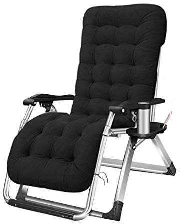 Relaxsessel für Balkon und Büro, schwarze Liegestühle für draußen, Gartenstühle mit Getränkehalter, Terrassen-Loungesessel für Erwachsene, robust, zusammenklappbar, tragbarer, verstellbarer Bürostuhl