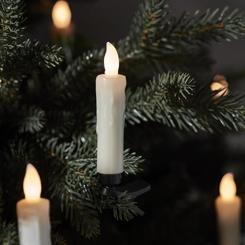 Lights4fun Indoor Set of 10 Ivory Wax TruGlow® Christmas Tree Clip Candles with Remote & Timer