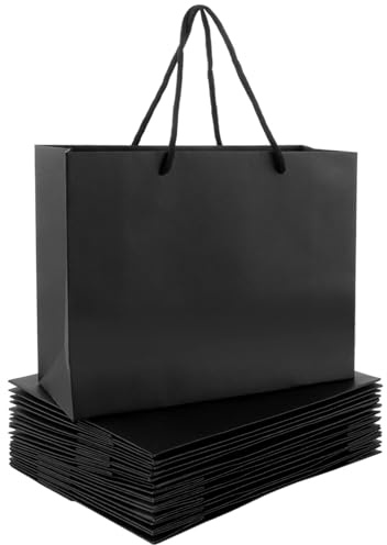 MIVIDE Geschenktüten Papier Schwarz mit Henkel, 27 x 10 x 21 cm, 30 Stück | Wiederverwendbare Papiertüten Schwarz für Weihnachten, Hochzeits, Partyfeiern, Geschenke