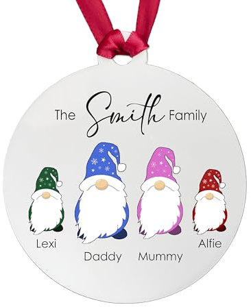 Personalised Gonk Family Christmas Bauble Acrylic - 2 Children Names + Surname Tree Decoration