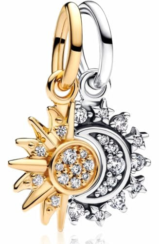 MSPOVOF Ensemble deux pièces soleil et lune Charms S925 argent sterling charms perles pour bracelets et colliers pour Noël anniversaire cadeau de bijoux pour femmes