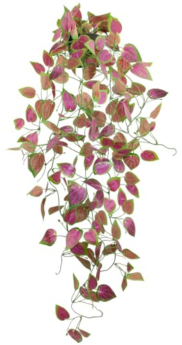 LOYWREE Artificial Purple Ivy Hanging Vine Plants - Small Potted Long Trailing Cascading Foliage, Gothic Home Decor for Indoor/Outdoor, Office, Garden & Shelf (Black Pot)